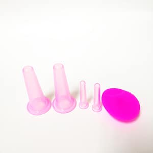 Silicone Facial Cupping Set Pink with clean brush