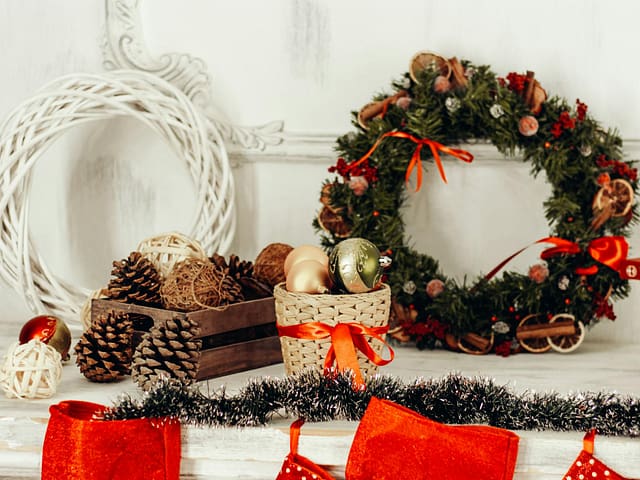 green and white wreaths